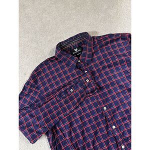 Butter Cloth‎ Shirt Men 3XL Navy Red Plaid Button Up Regular Fit Long Sleeve